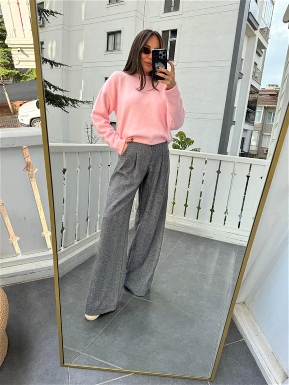 Pembe Bisiklet Yaka Yumuşak Dokulu Triko Kazak