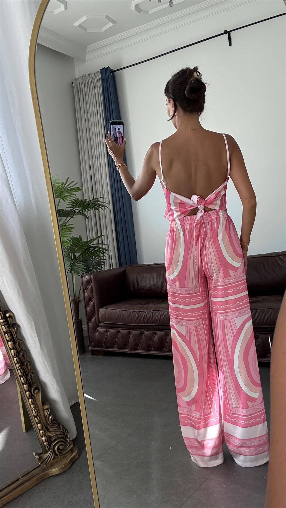 Pembe Bunbury Saten İkili Takım