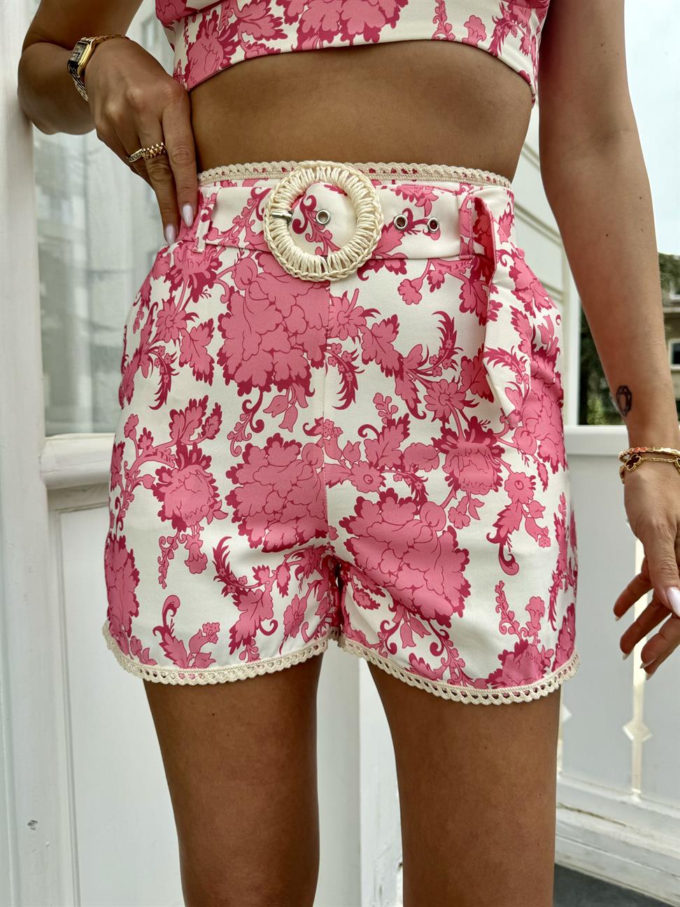 Pembe Büstiyer Şort Takım