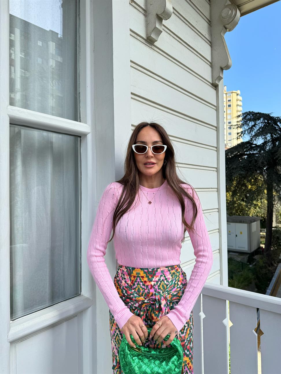 Pembe Desenli Merserize Triko