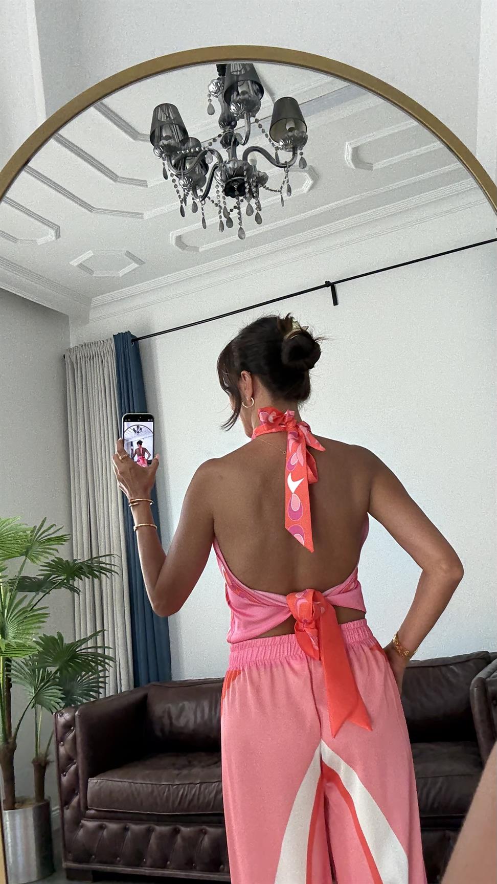 Pembe Desenli Puka Kadın Takım