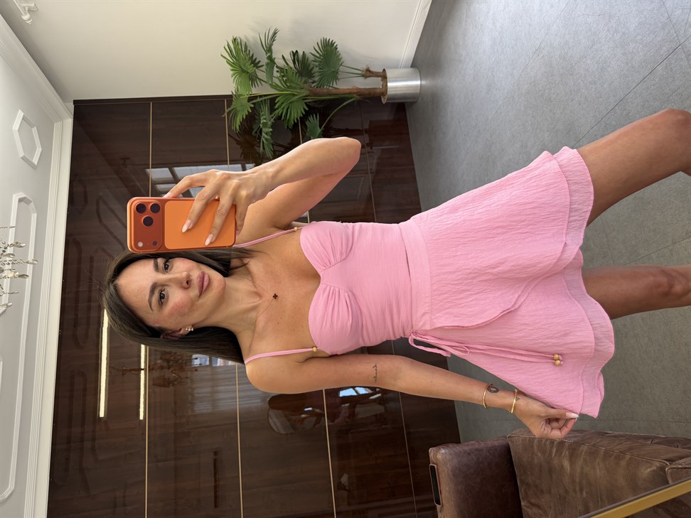 Pembe Etekli Büstiyer Takım