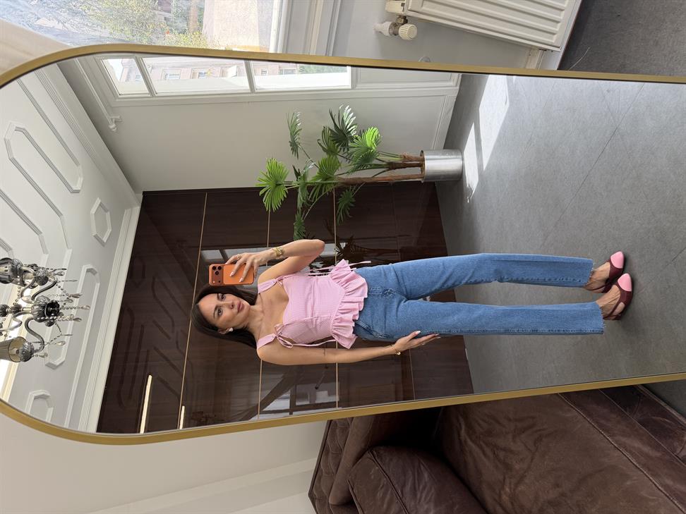 Pembe Fırfırlı Pötikare Bluz