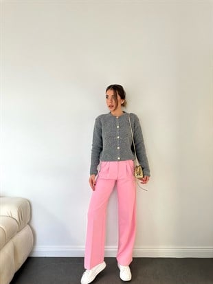 Pembe Geniş Paçalı Pantolon
