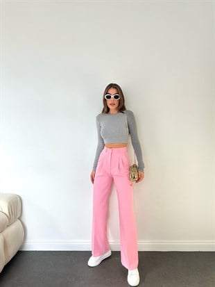 Pembe Geniş Paçalı Pantolon
