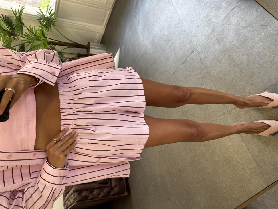 Pembe Glam Çizgili Kadın Takım