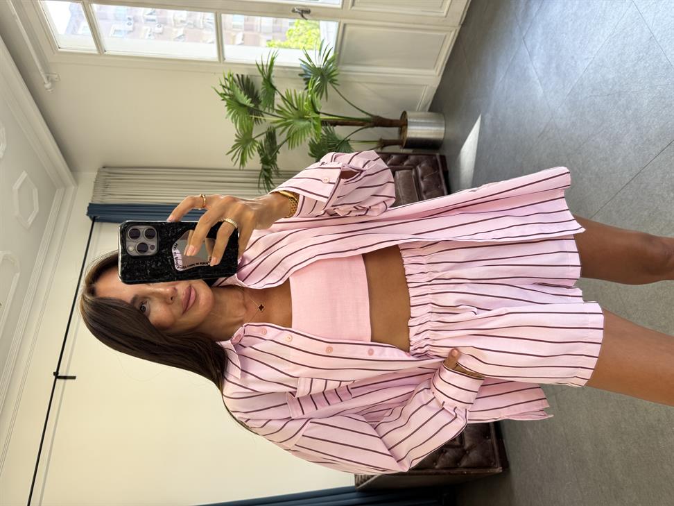 Pembe Glam Çizgili Kadın Takım