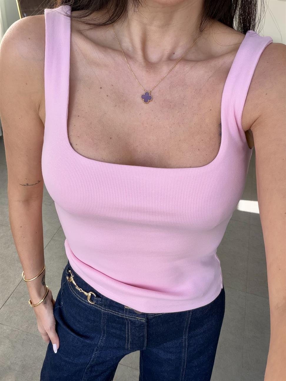 Pembe Kalın Askılı Bluz