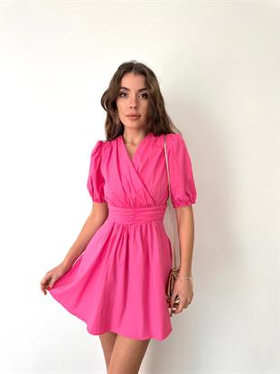 Pembe Karpuz Kol Mini Elbise