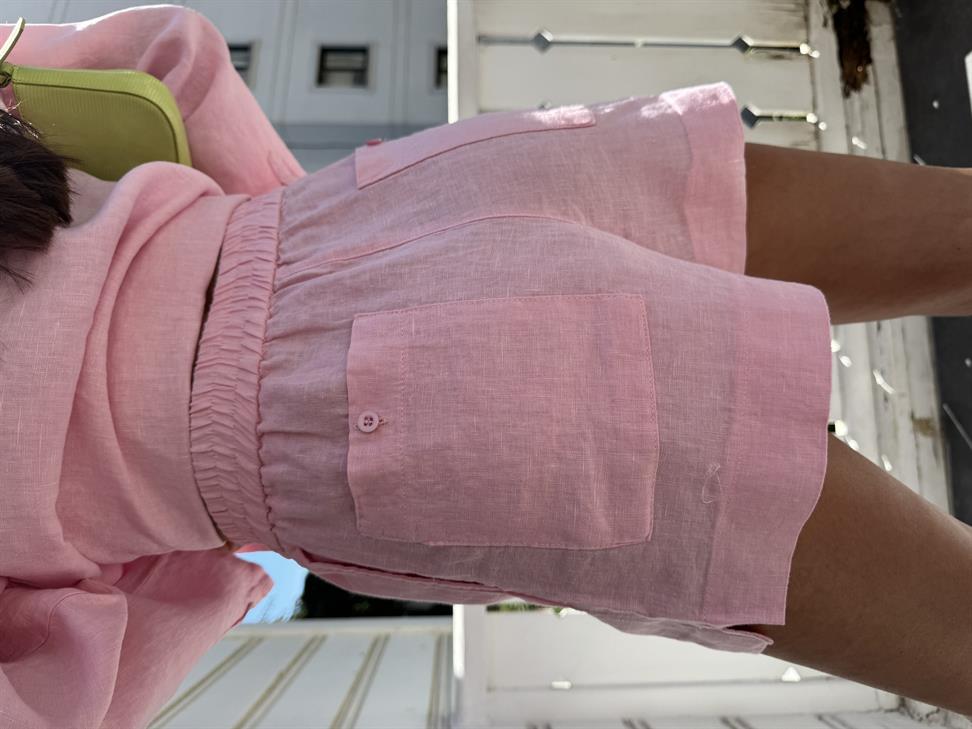 Pembe Keten Şortlu Takım