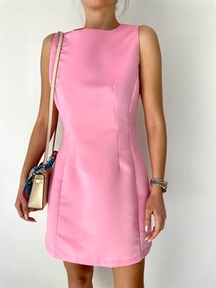 Pembe Kolsuz Saten Elbise