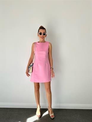 Pembe Kolsuz Saten Elbise