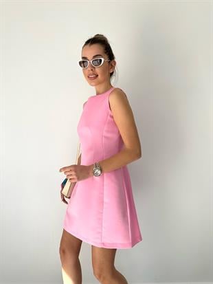 Pembe Kolsuz Saten Elbise