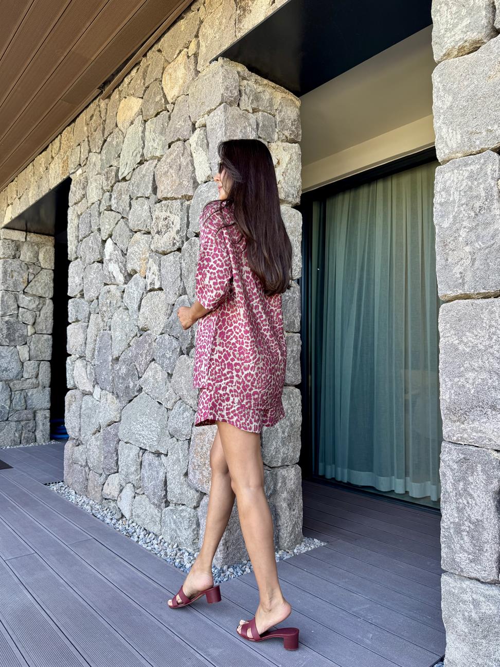 Pembe Leopar Desen Şortlu Takım