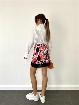 Pembe Püsküllü Mini Etek