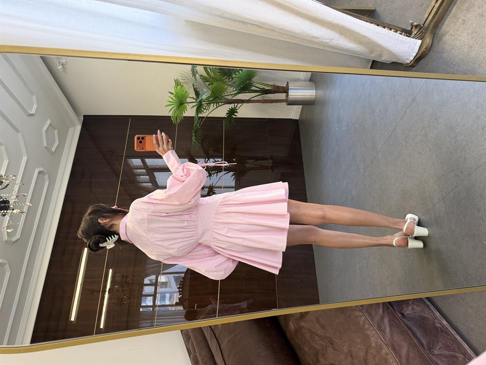 Pembe Tasarım Mini Elbise