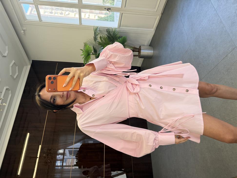 Pembe Tasarım Mini Elbise