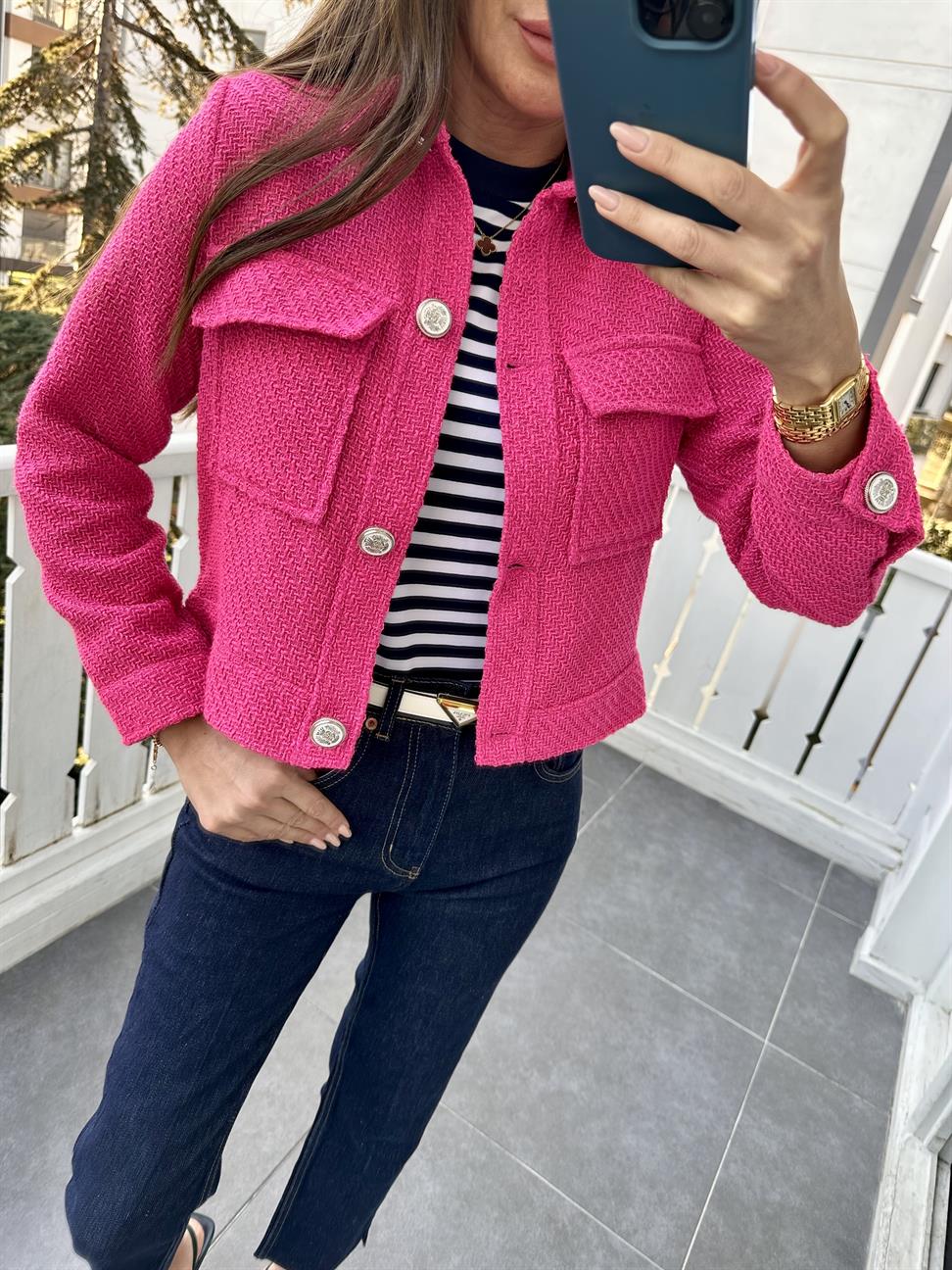 Pembe Tüvit Astarsız Ceket