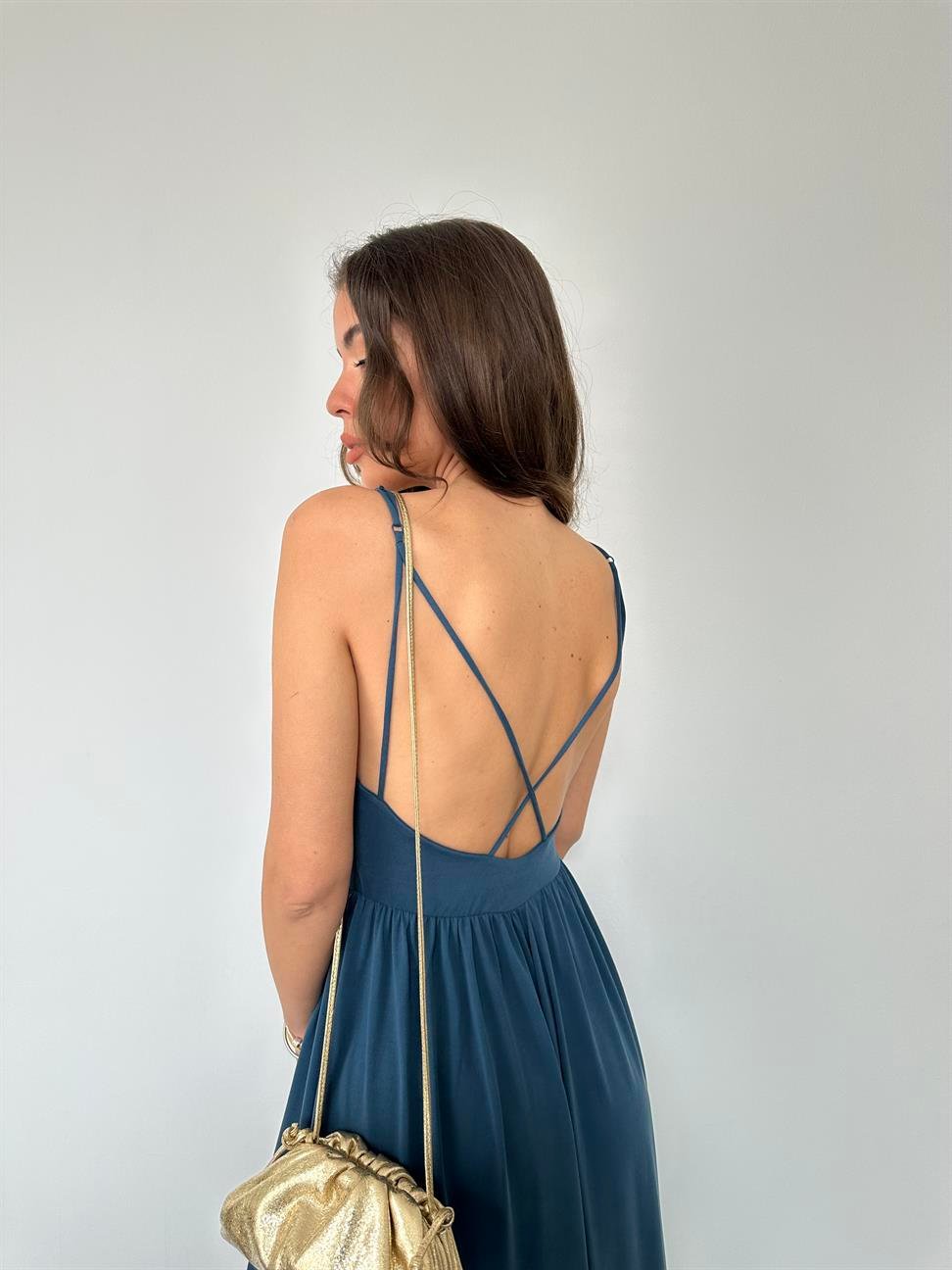 Petrol Askılı Bol Paça Tulum