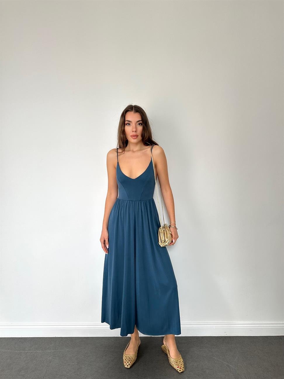 Petrol Askılı Bol Paça Tulum