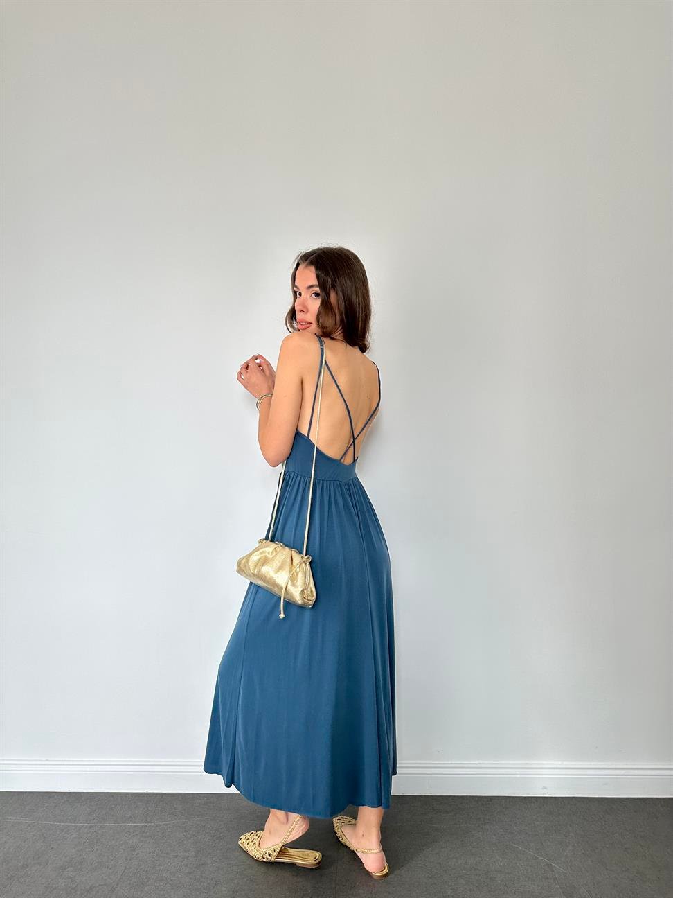 Petrol Askılı Bol Paça Tulum