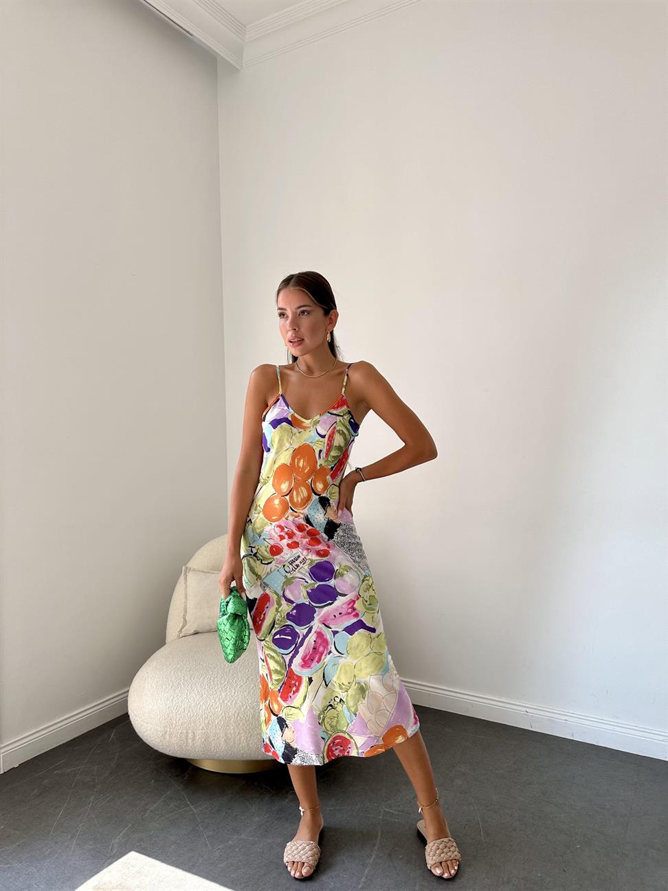 Renkli İp Askılı Elbise