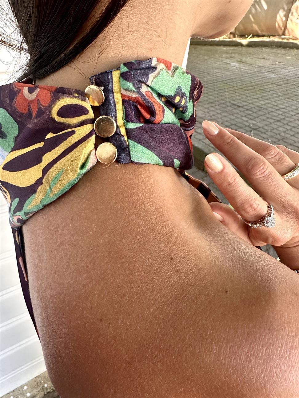 Renkli Tek Omuz Saten Elbise