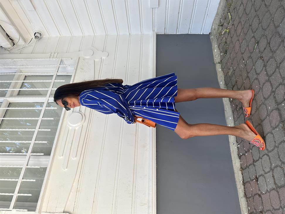 Saks Mavi Tasarım Gömlek Elbise