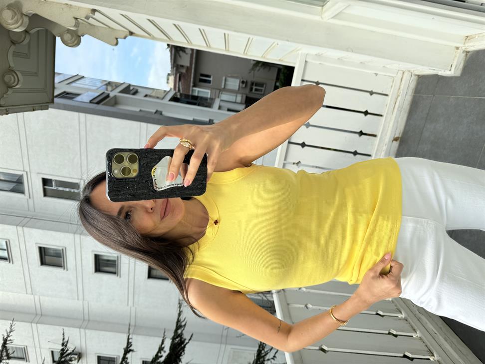 Sarı Bisiklet Yaka Atlet Bluz