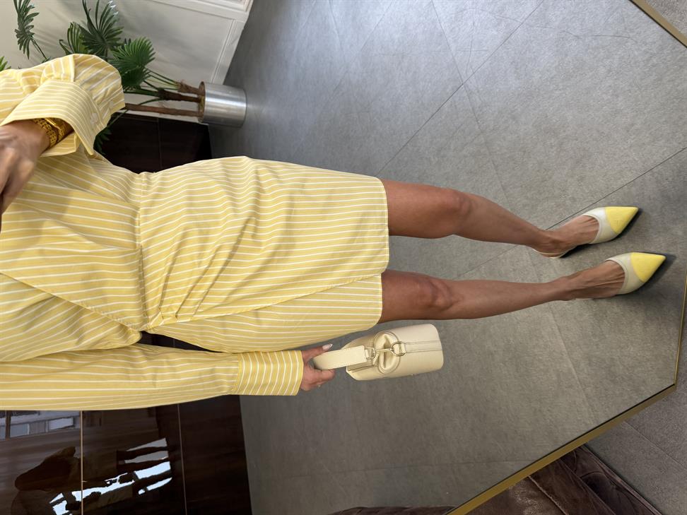 Sarı Çizgili Mini Gömlek Elbise