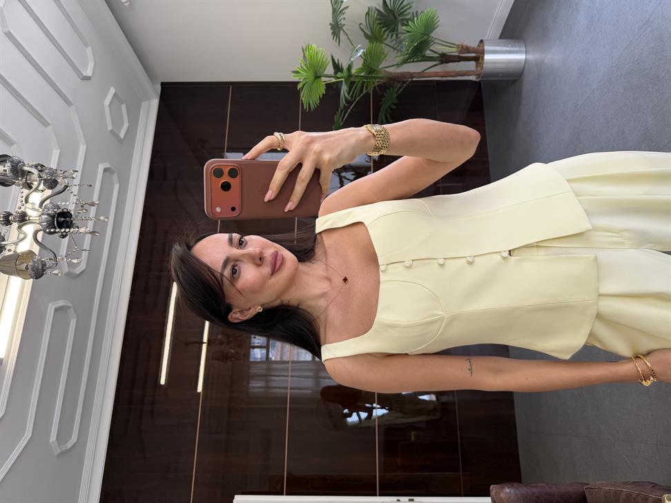 Sarı Düğme Detaylı Büstiyer Yelek