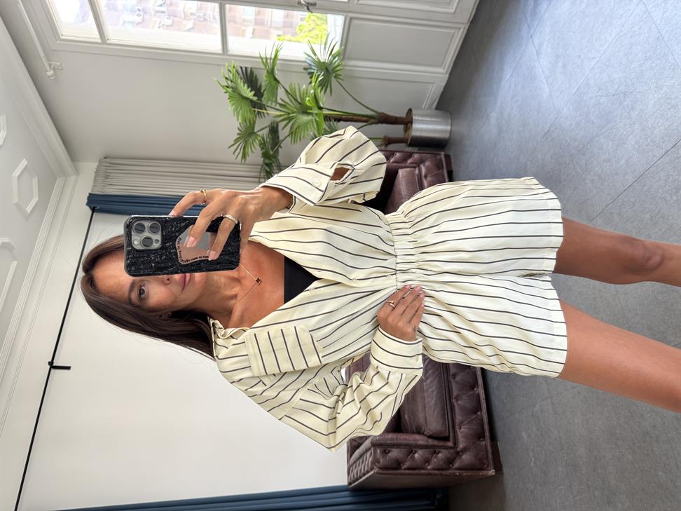 Sarı Glam Çizgili Kadın Takım