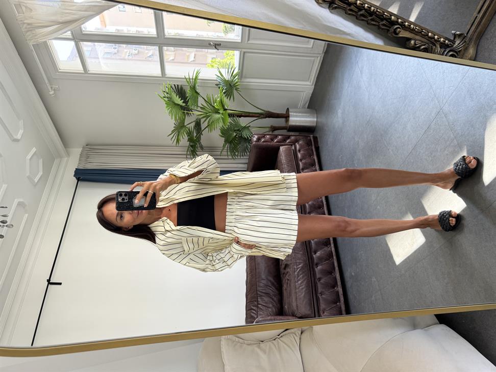 Sarı Glam Çizgili Kadın Takım