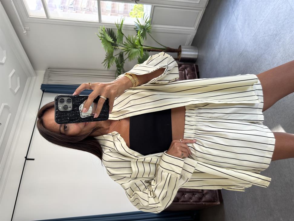 Sarı Glam Çizgili Kadın Takım