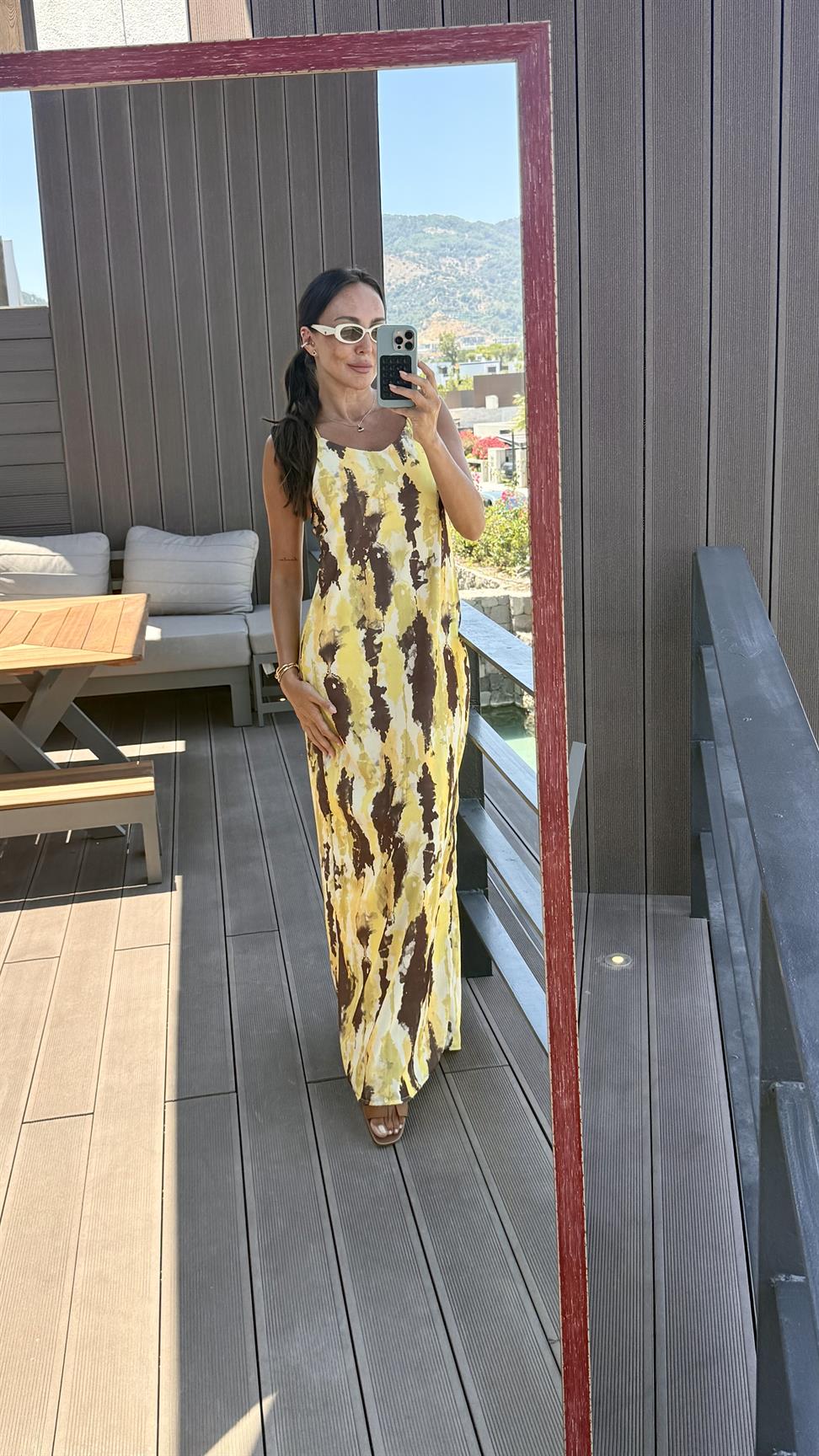 Sarı-Kahve İki Renkli Elbise