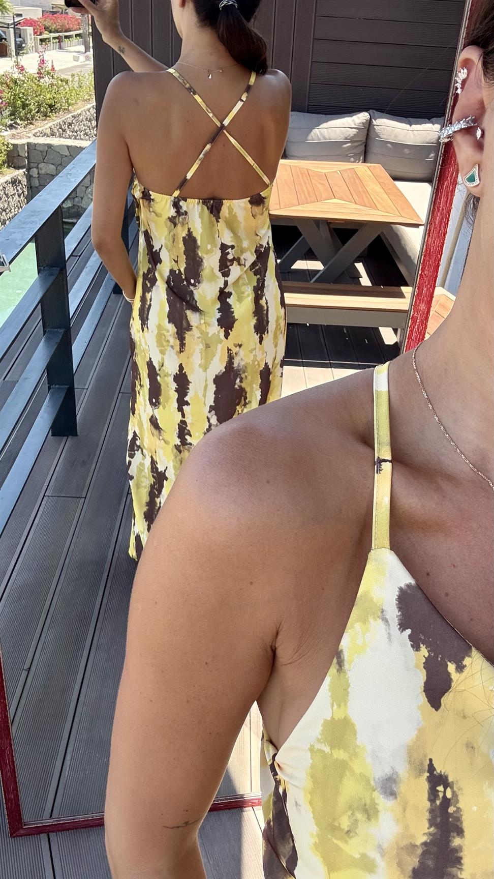 Sarı-Kahve İki Renkli Elbise