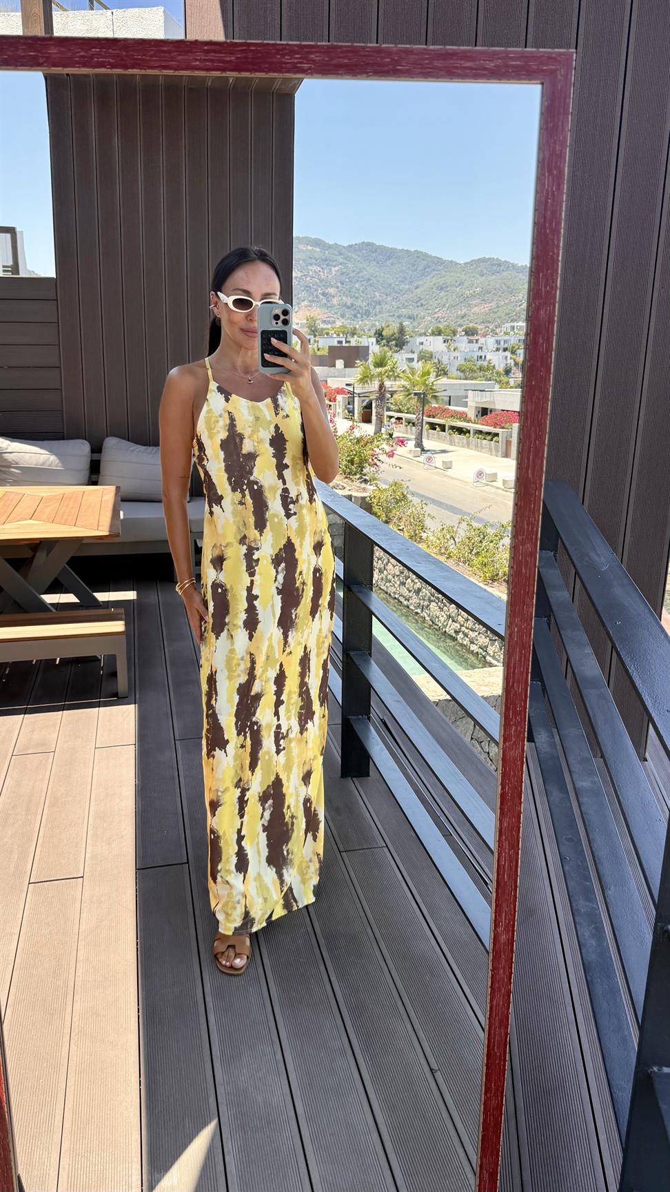 Sarı-Kahve İki Renkli Elbise