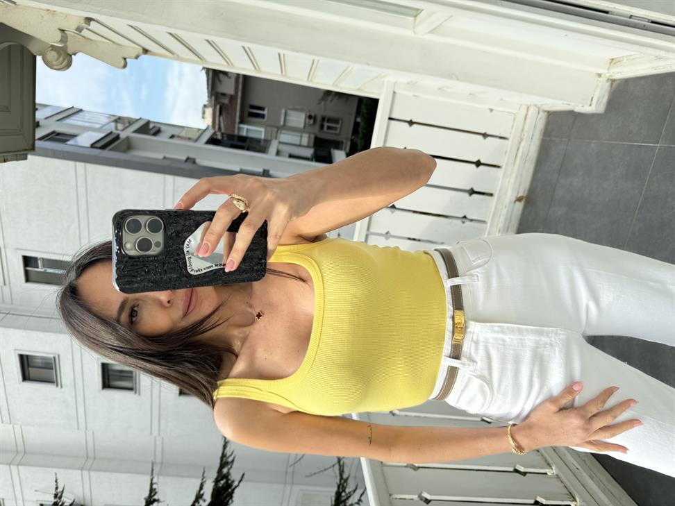 Sarı Kaşkorse U Yaka Atlet Bluz