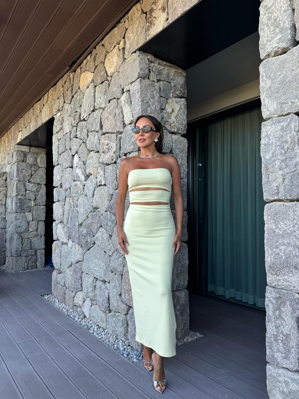 Sarı Pencere Tasarımlı Kadın Elbise