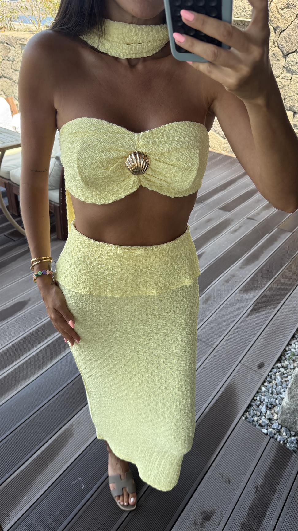 Sarı Seashell Etekli Takım