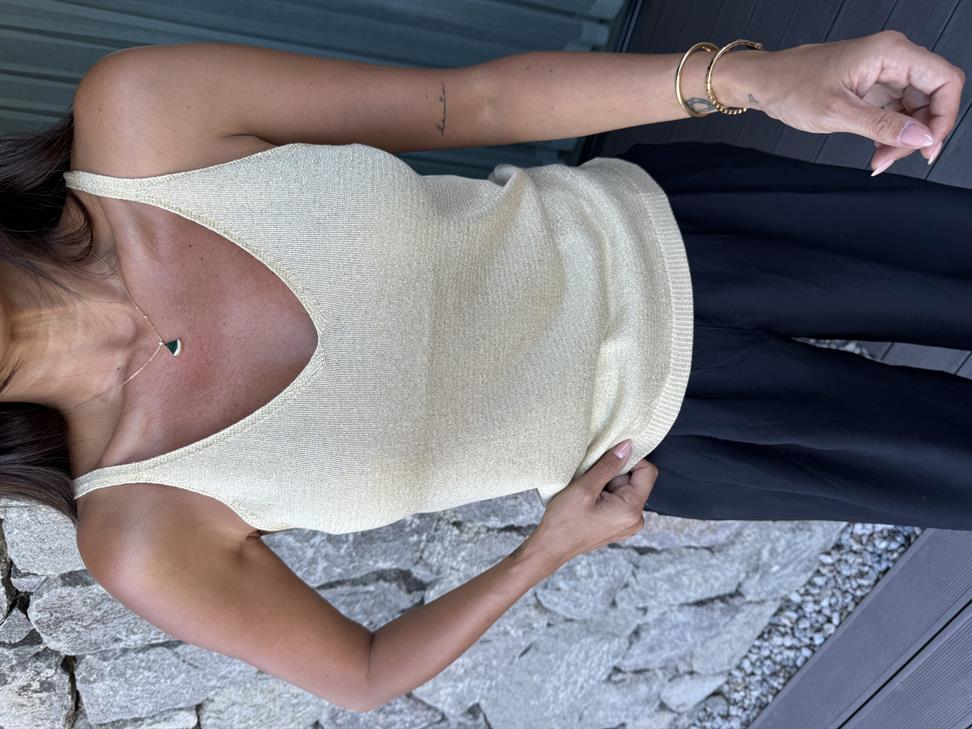 Sarı Simli Askılı Bluz