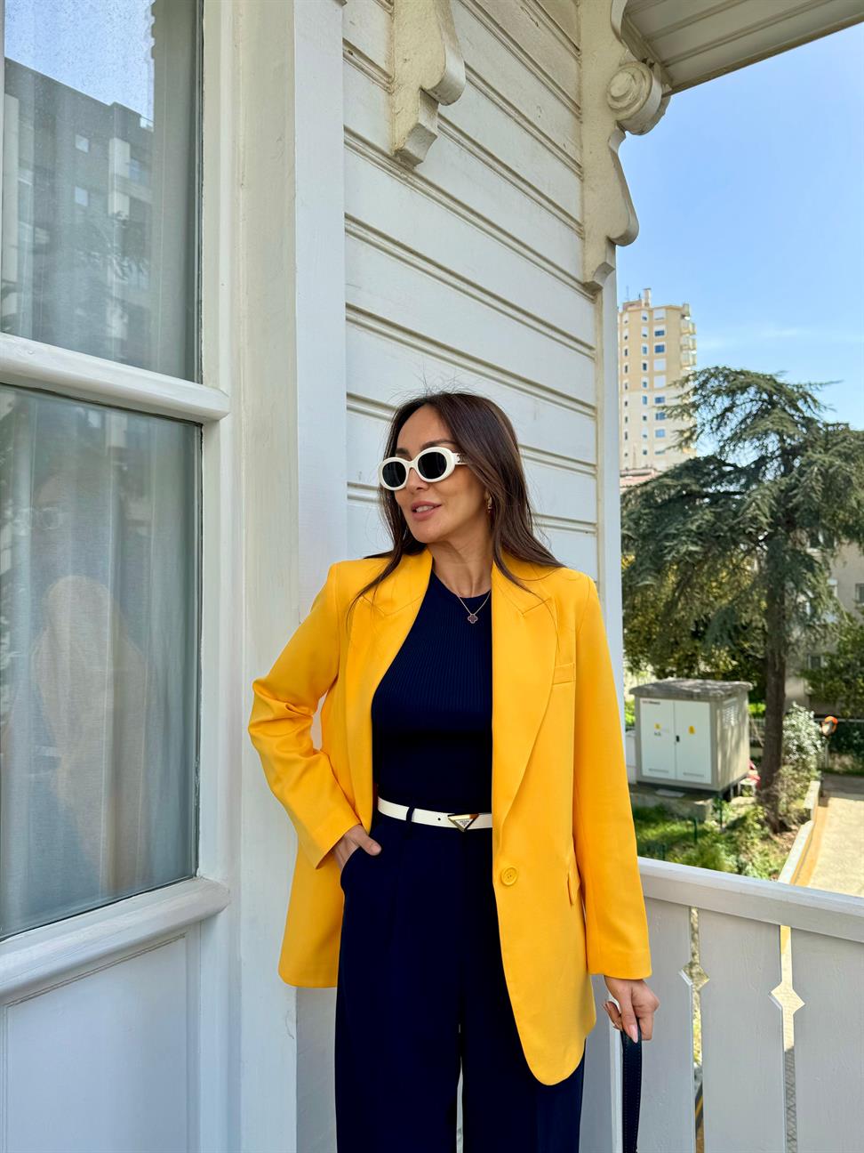 Sarı Tek Düğme Blazer Ceket
