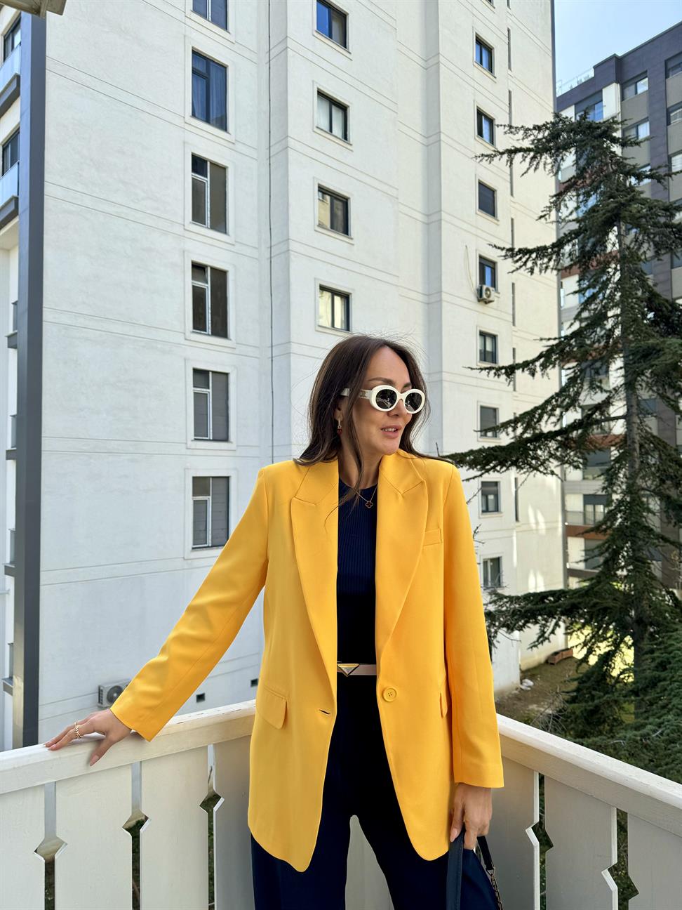 Sarı Tek Düğme Blazer Ceket
