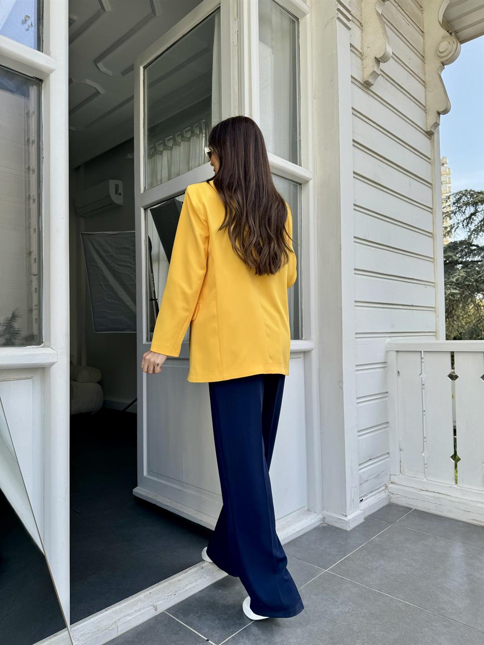 Sarı Tek Düğme Blazer Ceket