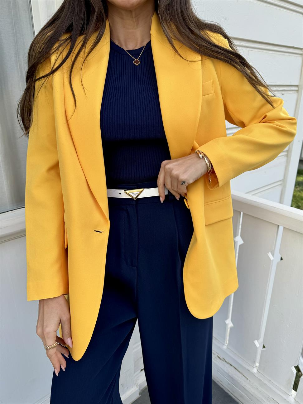 Sarı Tek Düğme Blazer Ceket