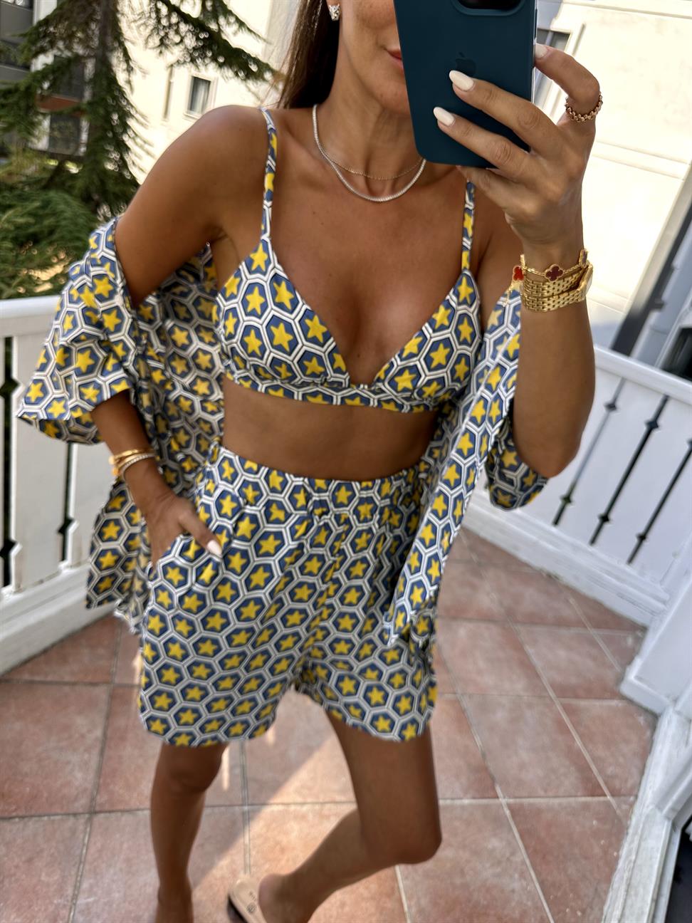 Sarı Yıldız Desen Kadın Takım