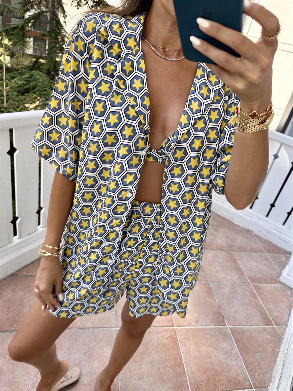 Sarı Yıldız Desen Kadın Takım