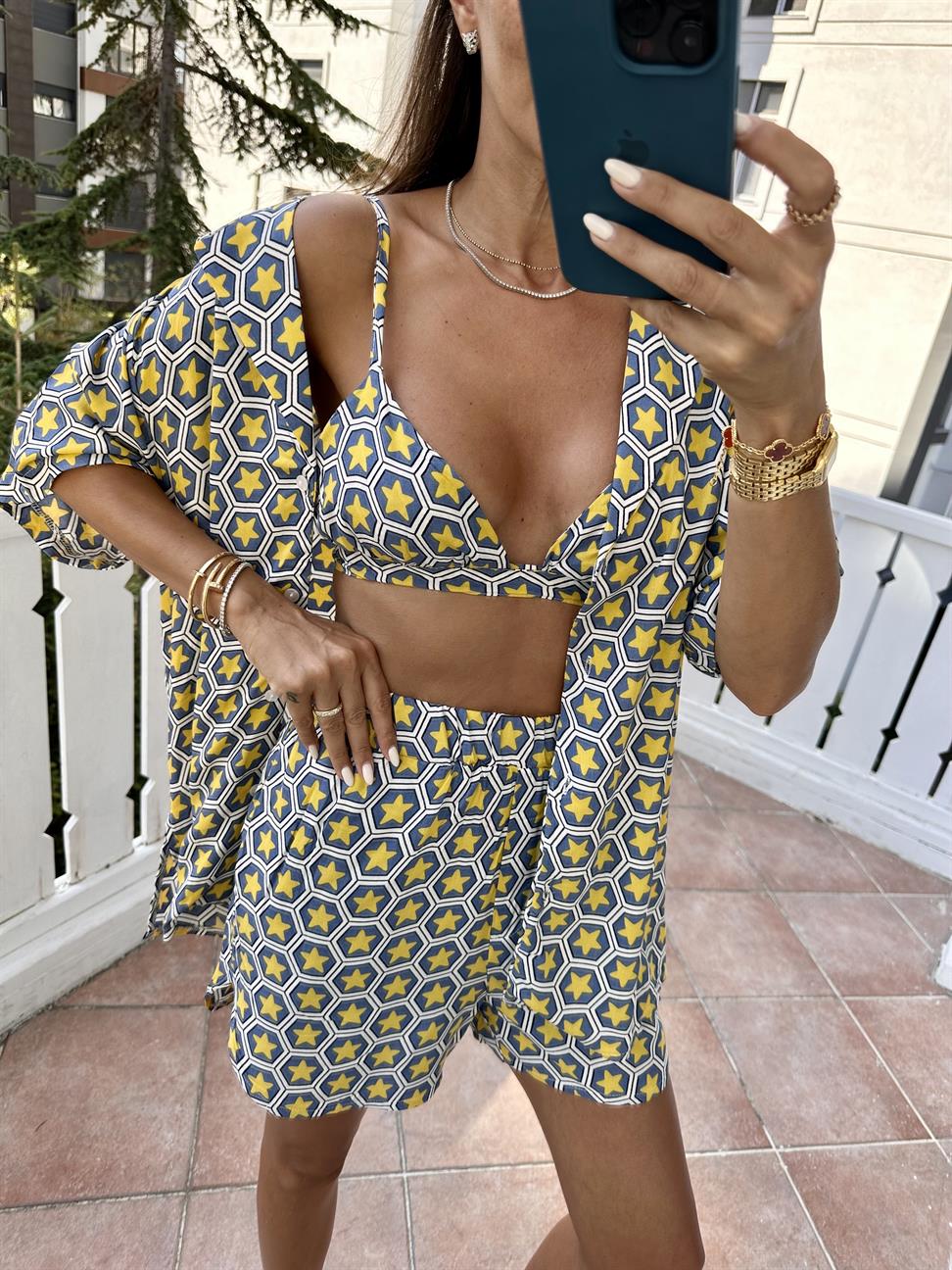 Sarı Yıldız Desen Kadın Takım