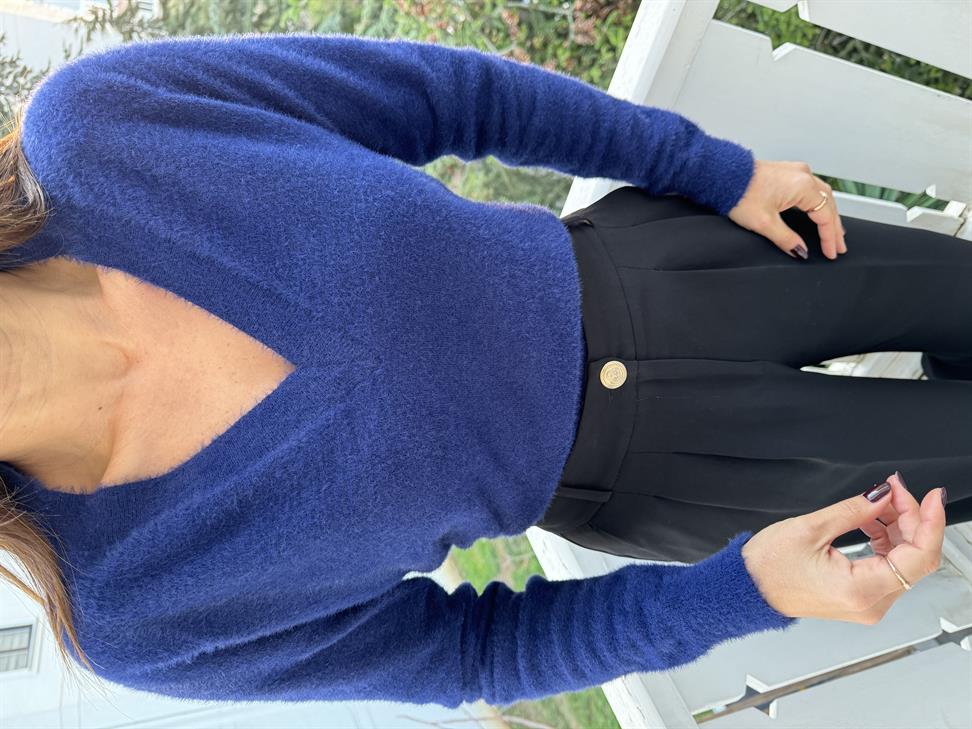 Sax Mavi V Yakalı Yumoş Kazak