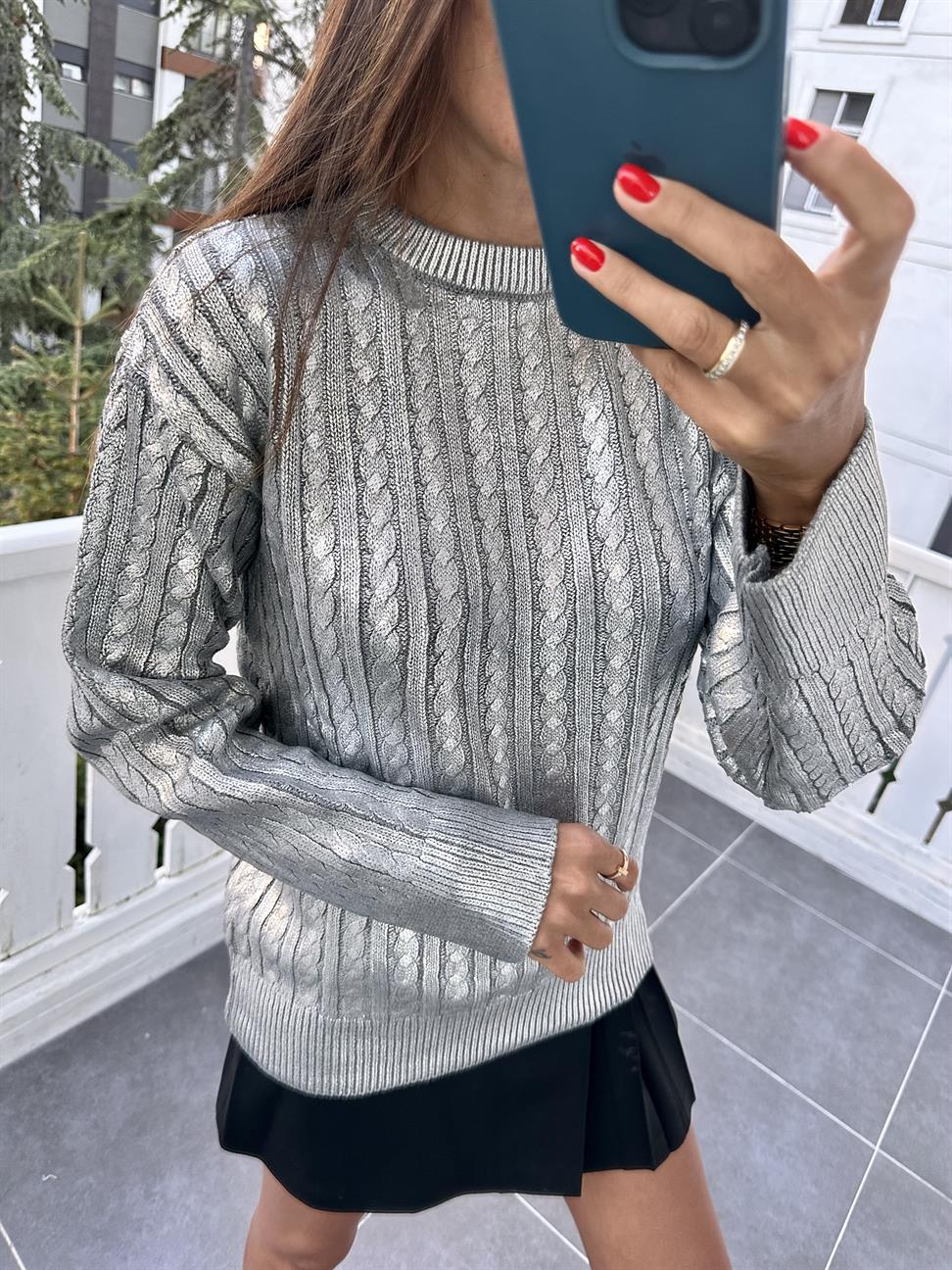 Silver Baskılı Triko Kazak